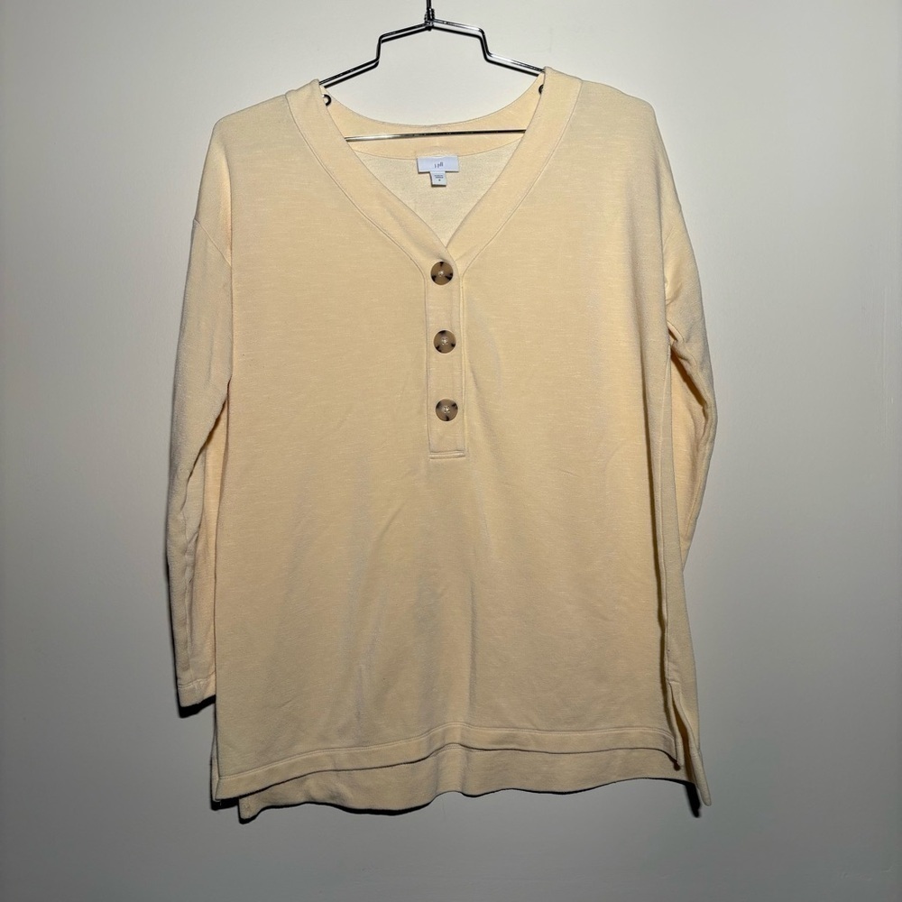 J. Jill Light Yellow Buttoned Sweatshirt Top